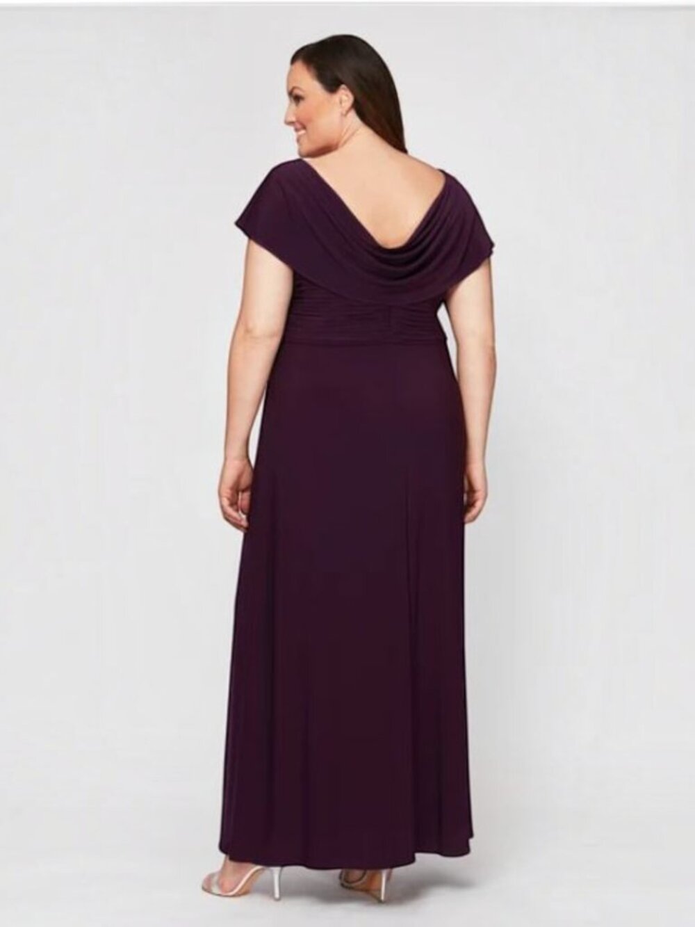 Alex Evenings Celeste Matte Jersey Cowl-Neck A-Line Gown Eggplant Plus 20W EUC - Picture 2 of 11